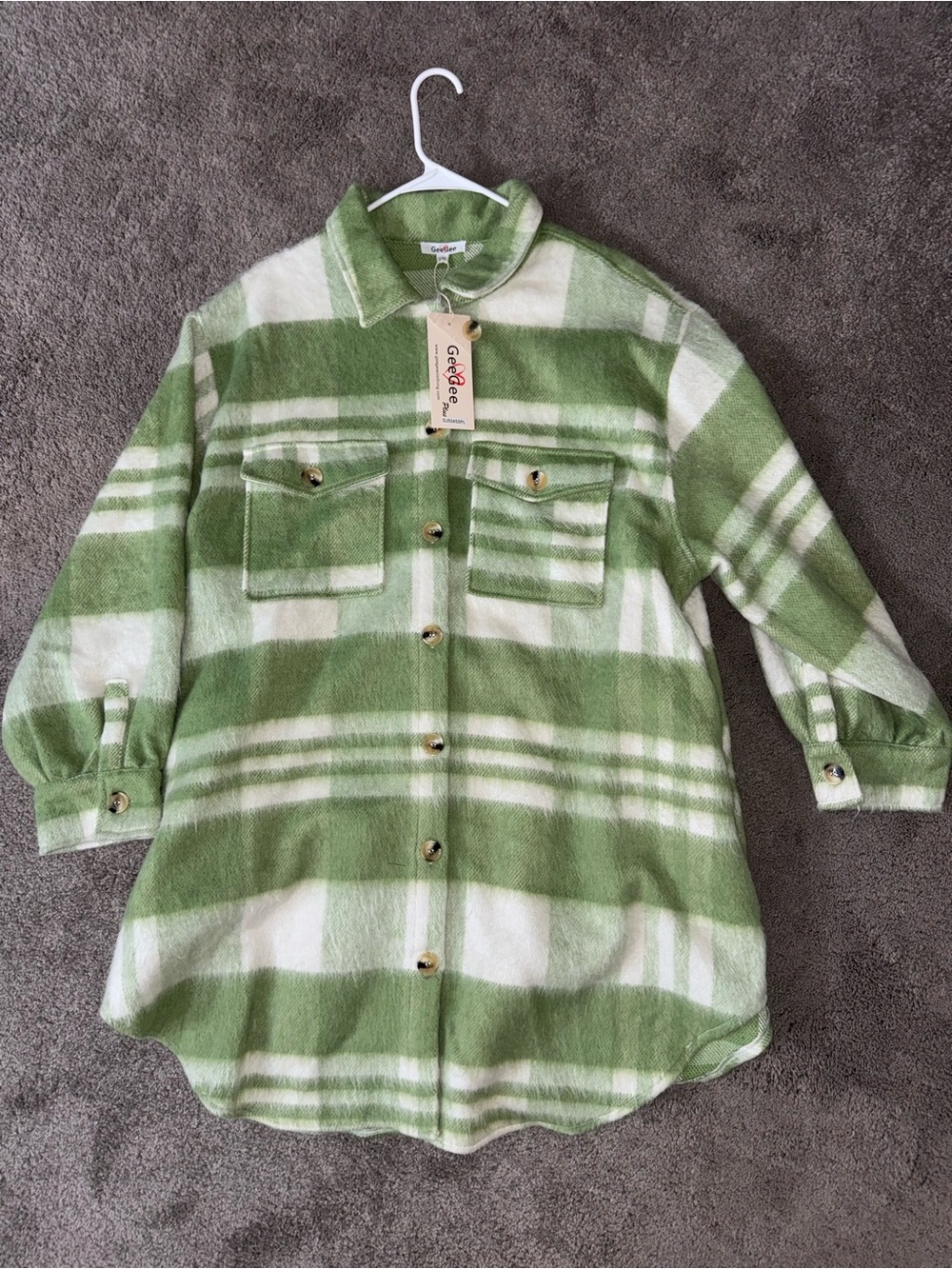 GeeGee Plus Green White Plaid Shacket Jacket Oversized Button Front Size 2XL